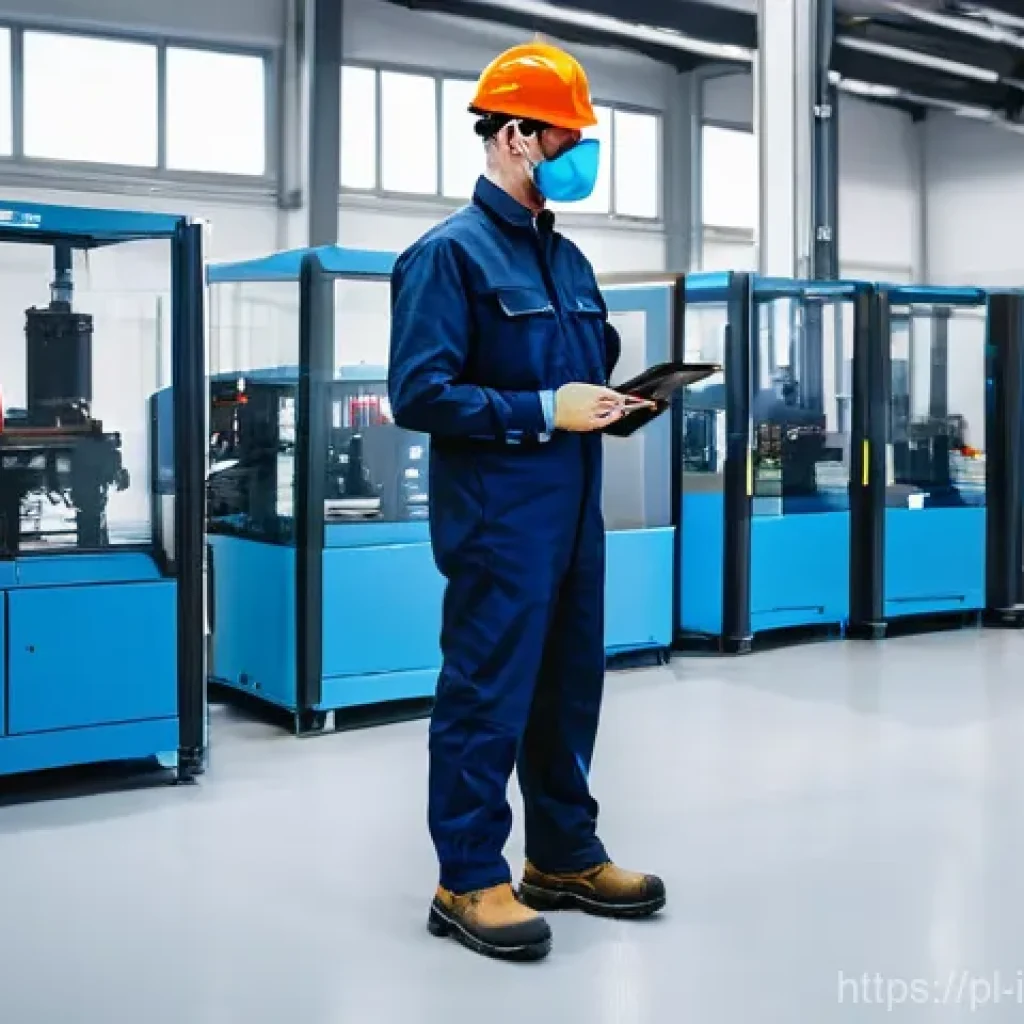 산업재해 예방 장비와 기술 - Intelligent Safety Systems and VR Training in a Modern Polish Workplace**
**Prompt:** A clean, brig...