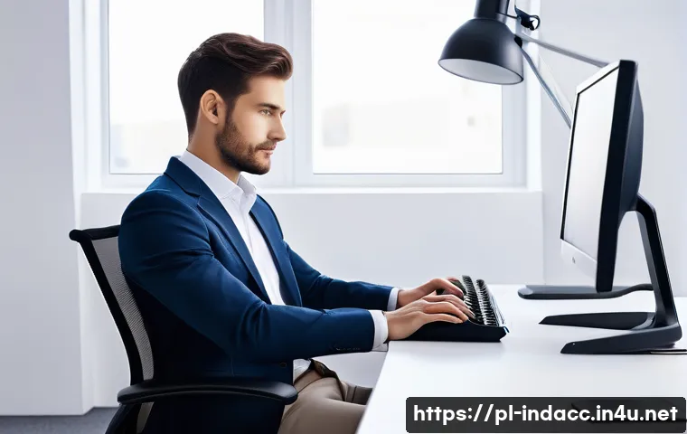 산업재해 사고 유형별 사례 연구 - **Prompt 1: Ergonomic Office Setup with Focused Worker**
    A clear, brightly lit image of a modern...