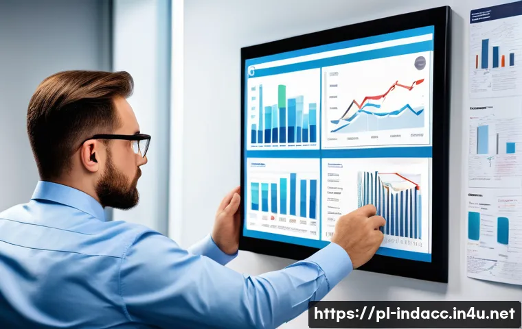 산업재해분석 전문가의 연말 리뷰 작성법 - A professional workplace safety analyst reviewing detailed accident reports on a modern digital dash...